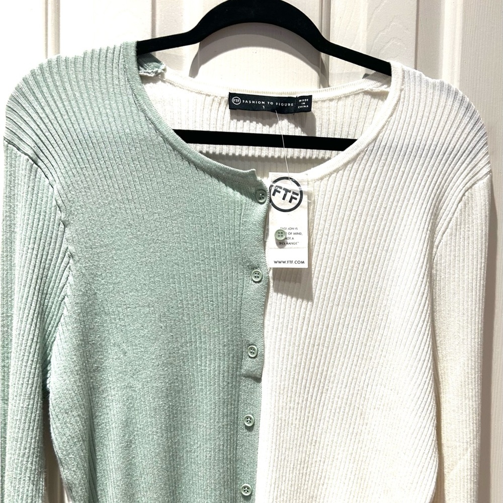 Fashion to Figure Mint & Ivory Ribbed Button Cardigan